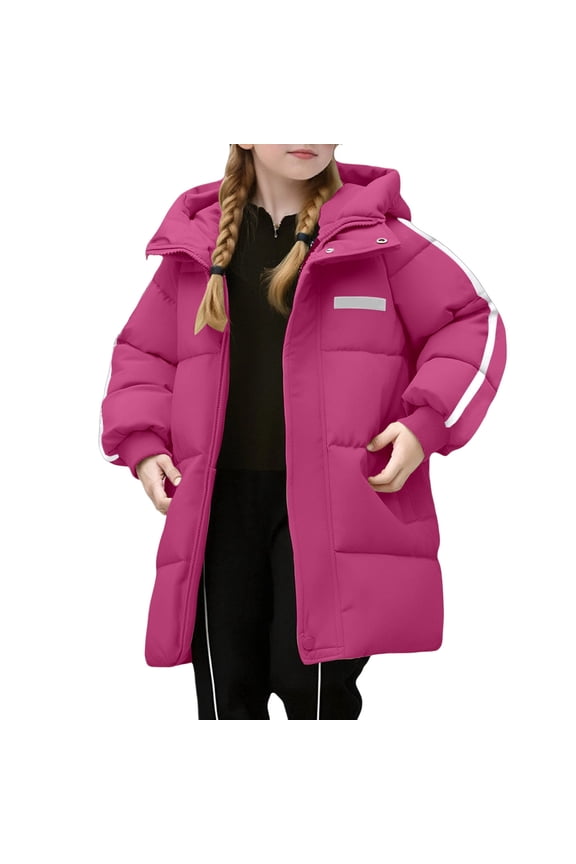 Girls Down Winter Coat Long, Windproof Hooded Jacket, Casual Outdoor Wear for Children