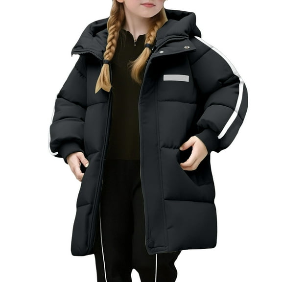 ibiyuan Girls Down Winter Coat Long, Windproof Hooded Jacket, Casual Outdoor Wear for Children