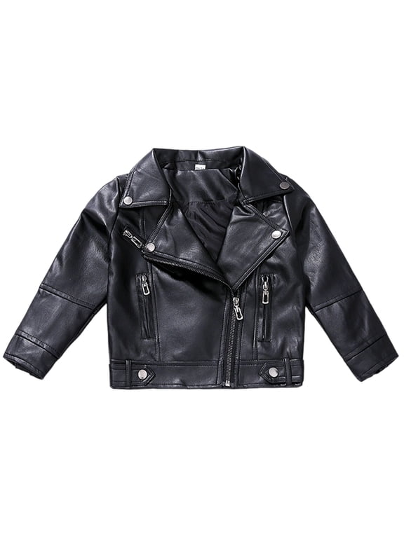 Girls Leather Jacket, Stylish Slim Fit Lightweight Outerwear Coat for Ages 3-16, Casual Long Sleeve Jacket for School, Everyday Wear, Travel and Outdoor Activities
