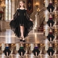 thumbnail image 1 of ibiyuan Girls Gothic Vampire Halloween Costume, Black High Low Dress, Kids Vampire Dress Up Outfit for Halloween, 1 of 6