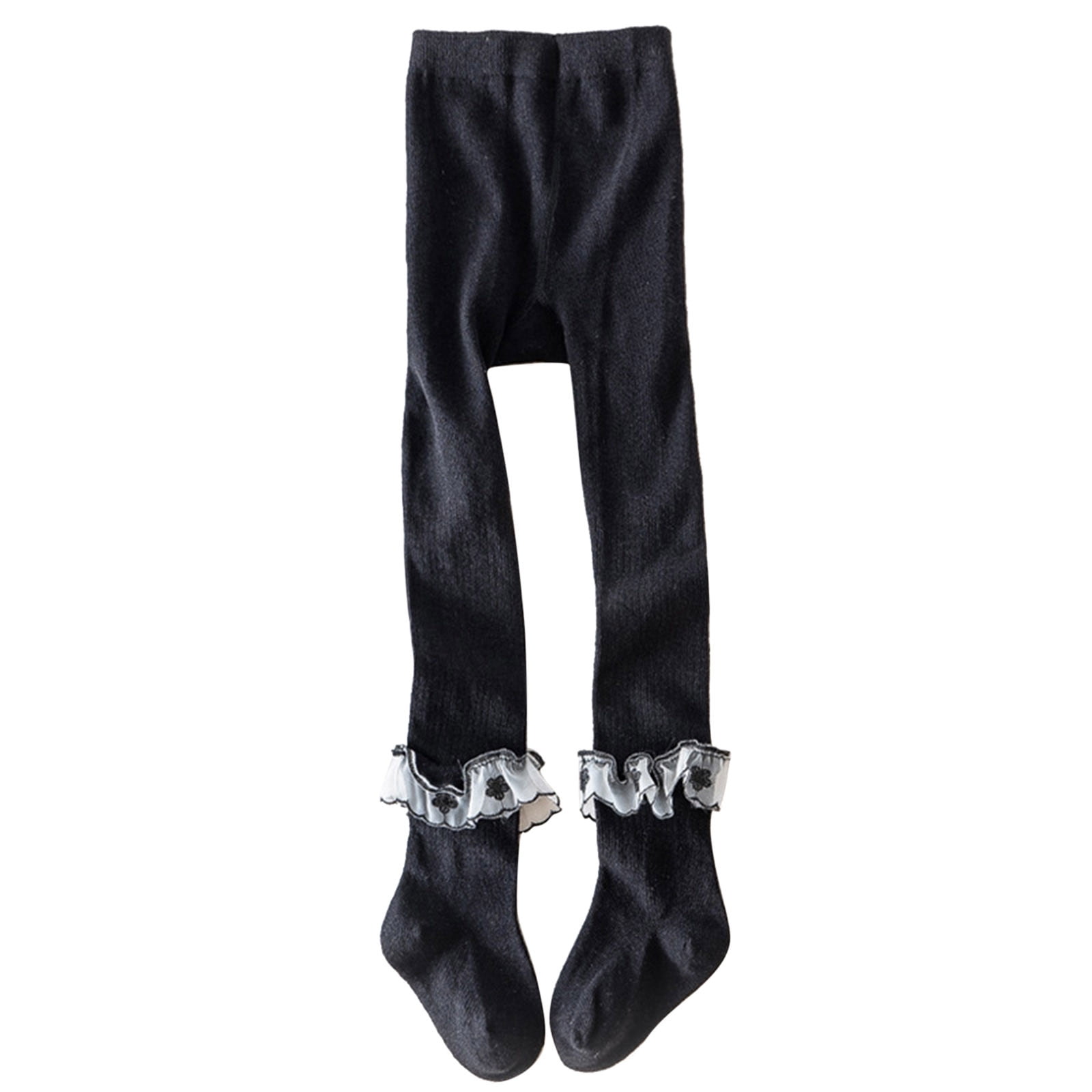 Girls Leggings Winter Lace Pantyhose Lolita Socks Cute Children Tights Soft Comfortable Stretchy Fashionable Outfit Black,S