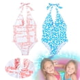thumbnail image 1 of ibiyuan Girls One Piece Swimsuit Ruffle Girls Bathing Suits Bow Strap Bow Back Girls Swimsuit Cover Up Color Block Quick Dry Padded Swimwear, 1 of 9