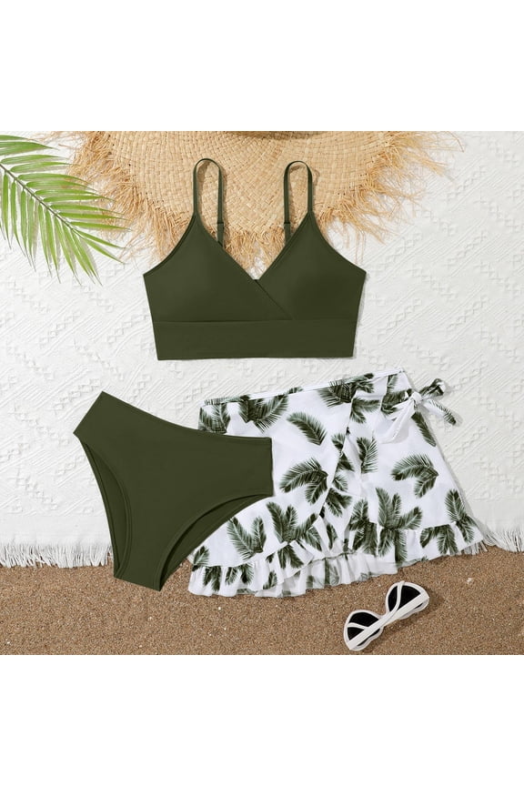 Girls Period Swimwear 2 Piece Drawstring Bottoms 4t Bathing Suits for Girls Quick Dry Tropical Print Tankini with Shorts Ruffle Ruched Ribbed Bikini Set Swimwear Shorts and Skirt