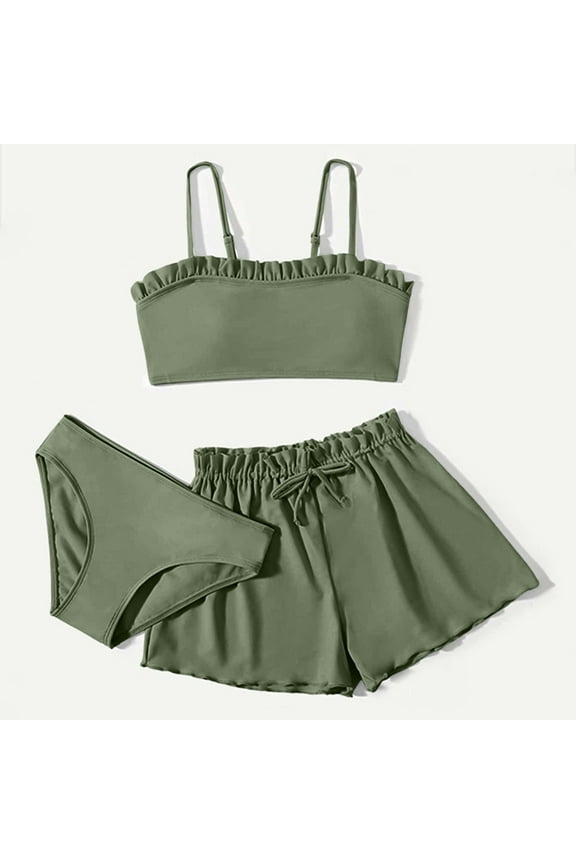 Girls Period Swimwear 2 Piece Drawstring Bottoms 4t Bathing Suits for Girls Quick Dry Tropical Print Tankini with Shorts Ruffle Ruched Ribbed Bikini Set Swimwear Shorts and Skirt