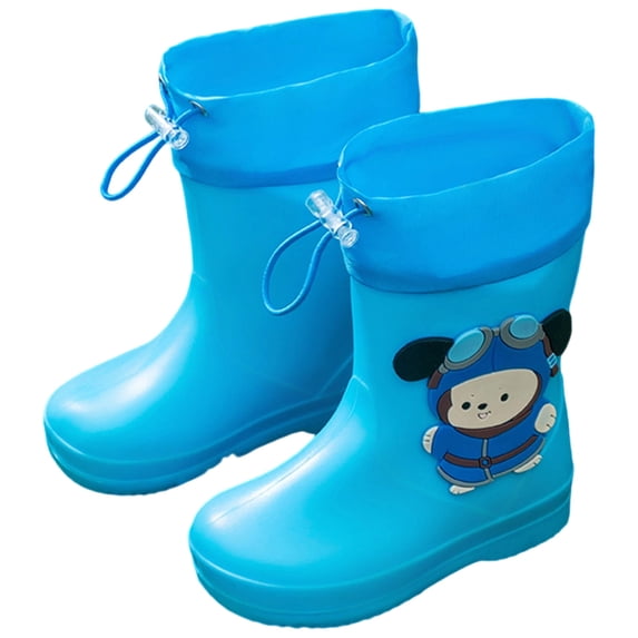 ibiyuan Girls Rain Boots Lightup Waterproof Glitter Light Up Fun Patterns Light Water Shoes Rubber with Adjustable Drawstring Non- Outdoor Fishing Rainboots Easy-On Handles,5.5-6Years