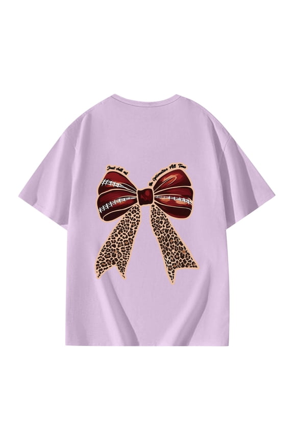 Girls Shirts Girls Lightweight Short Sleeve Tee with Pretty Bow Detail Casual Round Neck Relaxed Fit Top for Playful Summer Style Purple