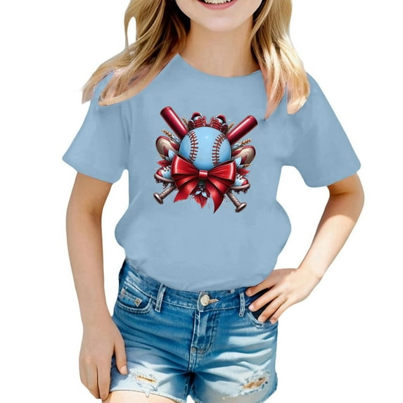 ibiyuan Girls Shirts Size 10 Holiday Short Sleeve Girls T Shirts Size 14-16 Heart Bow Girls Tops Size 6 Crewneck Basic Tee Quality Vacation Summer Tee Top,6-7 Years