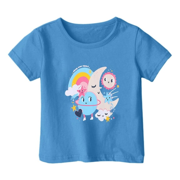 ibiyuan Girls Shirts Size 6,Boy And Girl Fashion Casual Print Round Neck Loose Short Sleeve T Shirt Top