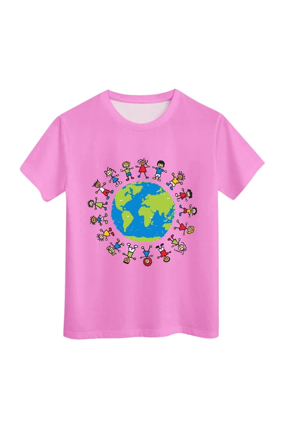 Girls Shirts Size 6,Kids Summer Comfortable Breathable Short Sleeve Tops Children Earth Cartoon Printed Children's Day Clothing