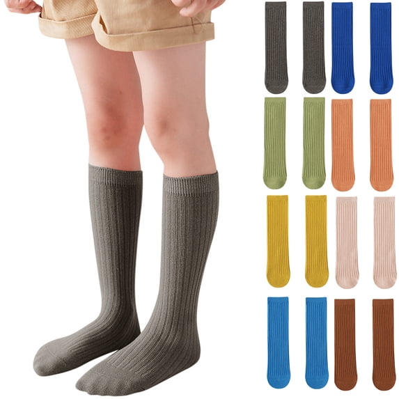 ibiyuan Girls Solid Knee High Socks Earth Tone Ribbed Knit Elastic Soft Stretch Calf Socks for School Uniform, Stage Performance, Picnic, All Season Skirt Matching