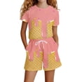 thumbnail image 1 of ibiyuan Girls Stretch Short Sleeve And Shorts Set Children's Casual Short Sleeve Playwear Set Comfortable Everyday Outfits for Girls and Boys Ages 3 to 13 Years,4-5 Years,Pink, 1 of 3
