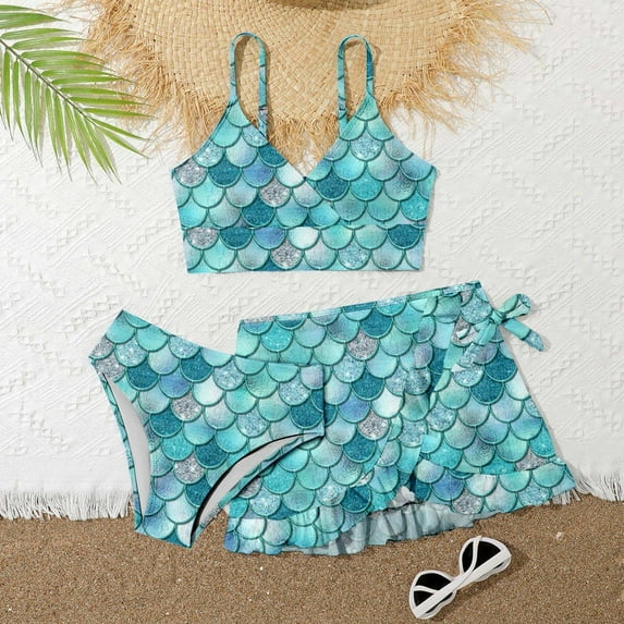 ibiyuan Girls Swimsuit 3 Pieces Bathing Suit Girls Drawstring Bottoms Color Block Bikini Stretchy Cutout Tankini for Girls Swimwear for Girls