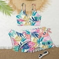 thumbnail image 1 of ibiyuan Girls Swimsuit 3 Pieces Girls Bathing Suit Cover Up Slit Skirt Color Block Bikini Stretch Modest Ruched Tankini Sets Summer Girl's Swimwear, 1 of 3