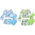 thumbnail image 1 of ibiyuan Girls Swimsuit 3 Pieces Teen Bathing Suit Cover Up Slit Skirt Ruched Color Block Bikini Sets Stretchy Rash Guard Tankini for Girls Swimwear with Cover Up Pants, 1 of 7