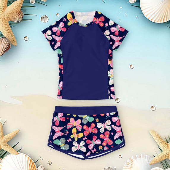 ibiyuan Girls Swimsuit Cover Up 2 Piece Bottoms Girls Bathing Suit Quick-Dry Color Block Tankini Modest Ruched Cutout Princess Bikini Set Girls' Swimwear