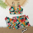 thumbnail image 1 of ibiyuan Girls Swimsuit Cover Up 3 Piece Beach Skirt Bathing Suit Drawstring Contrast Trim Bikini Set Lightweight Ruched Side Tankini Swimwear Shorts and Skirt, 1 of 3