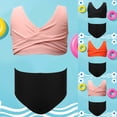 thumbnail image 1 of ibiyuan Girls Swimsuit Cover Up Two Pieces Drawstring Girls Bathing Suits Size 7-8 Stretchy Floral Print Tankini for Girls Ruched Ruched Side Princess Bikini Set Swimwear for Girls, 1 of 4