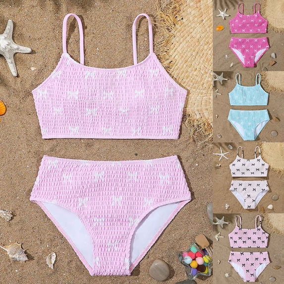 ibiyuan Girls Swimsuit Cover Up Two Pieces Tie-Straps Girls Bathing Suit cover Up Stretch Colorful Contrast Girls Tankini Swimsuit Modest Ruched Ribbed Bikini for Swim Team Beach Swimwear