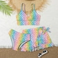 thumbnail image 1 of ibiyuan Girls Swimsuit Cover Up 3pcs Little Girls Bathing Suits Adjustable Straps Hawaiian Bikini Sets Sparkly Ruffle Ruched Tankini Modest Swimwear, 1 of 3