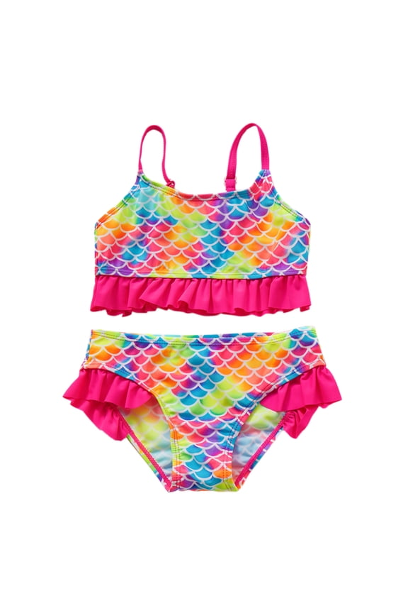 ibiyuan Girls Swimsuits Size 14-16 ,2 Piece Adjustable Straps Girls Bathing Suits Cute Ruffle Tankini Sets Swim Tank Top Tropical Floral High Waisted Swimwear Set,6-7 Years