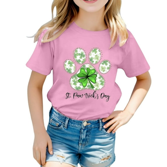 ibiyuan Girls T Shirts Girls Shirts Size 10-12 Saint Patricks Day Funny Irish Shamrock Short Sleeve Tshirts Green Round Neck Irish Saint Tee Summer Tops,8-9 Years