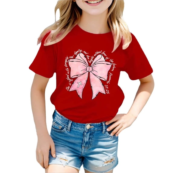 ibiyuan Girls T Shirts Size 8 Holiday Short Sleeve Toddler Girl Tops 3t Shirts for Girls Crew Neck Funny Print Basic Tees Cute Toddler Girl Summer Clothes,4-5 Years