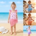 thumbnail image 1 of ibiyuan Girls Tankini Swimsuits 2 Piece Cover Up Slit Skirt Bathing Suit Soft Allover Printed Tankini Set Modest Ruched Cutout Bikini Bottoms Swimwear for Girls, 1 of 6