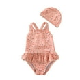 thumbnail image 1 of One Piece Toddler Swimsuit Girl 3t Girls Bathing Suits Rash Guard Tankini Sets Ruched Color Block Bikini Sets Adjustable Strap with Chest Pad Swimwear with Cover Up Beach Skirt, 1 of 8