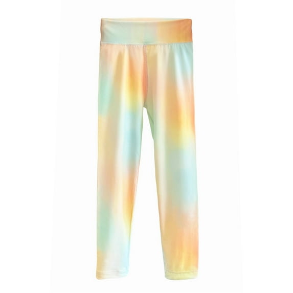 ibiyuan Girls Tie Dye Leggings High Stretch Athletic Pants For Everyday Wear Comfortable Sports Yoga Pants For Toddler Kids And Teens Soft Breathable Fabric (Yellow,5-6 Years)