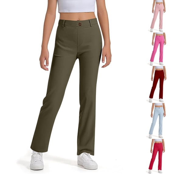 ibiyuan Girls Toddlers School Uniform Boys Cozy Elastic Waist Button Straight Leg Dress Pants Pull-On Relaxed Fit Twill Chino Pant Golf Pants Trousers