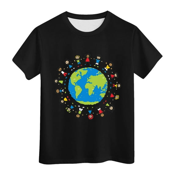 ibiyuan Girls Tshirt,Kids Summer Comfortable Breathable Short Sleeve Tops Children Earth Cartoon Printed Children's Day Clothing