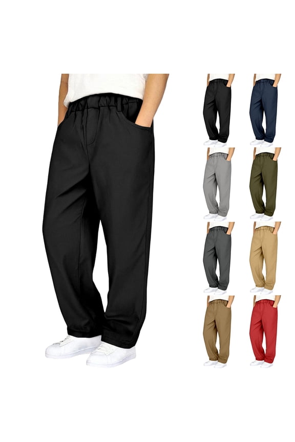 Girls Uniform Pants Boys Elastic Waist Straight Leg Dress Pants Fashion Quick Dry Stretch Chino Pants Golf Pants Stretch Youth Trousers