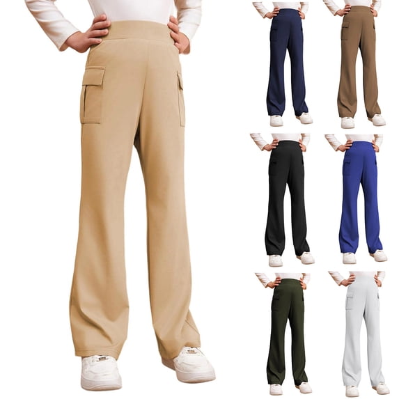 ibiyuan Girls Uniform Pants Girls Leggings Kids Flare Leggings Fold Over Waistband Casual Bell Bottom Pants for Teens,Navy