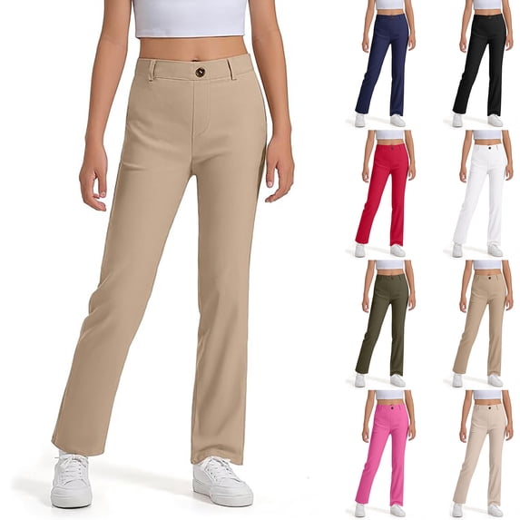 ibiyuan Girls Uniform Pants Size 12 Girls Flare Pants High Waisted School Uniform Pant Bell Bottom Leggings with Hidden Pockets,Dark Green