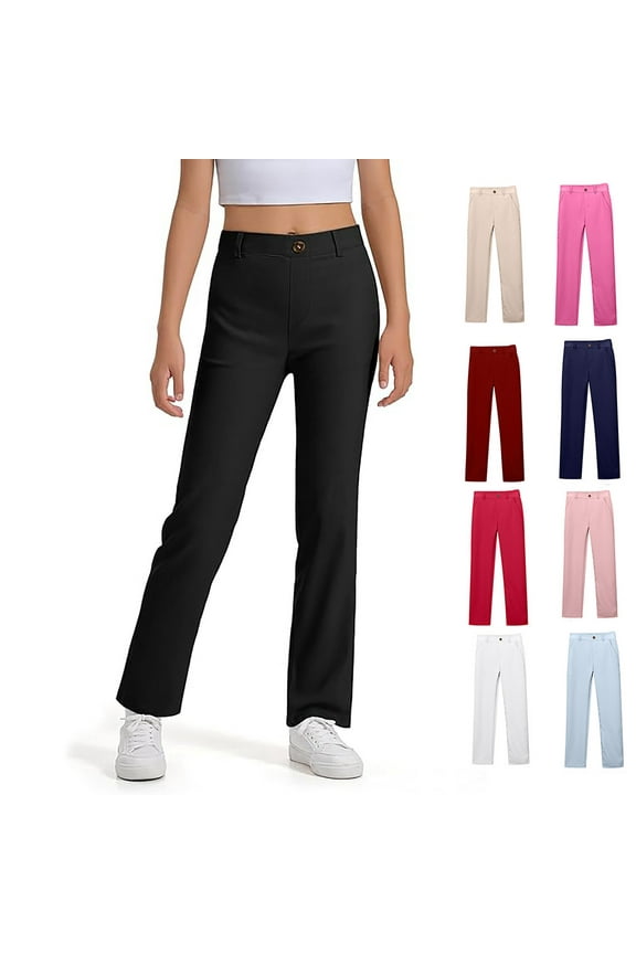 Girls Uniform Pants Size 8 Boys Chino Pants School Uniform Stretch Straight Fit Flat Front Comfortable Waistband Youth Trousers,