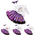thumbnail image 1 of ibiyuan Halloween Baby Girl Outfit Flying Sleeve Pumpkin Graphic Baby Girl Clothes Tulle Tutu Skirt Romper Skirt Set Headband Halloween Toddler Dress, 1 of 4