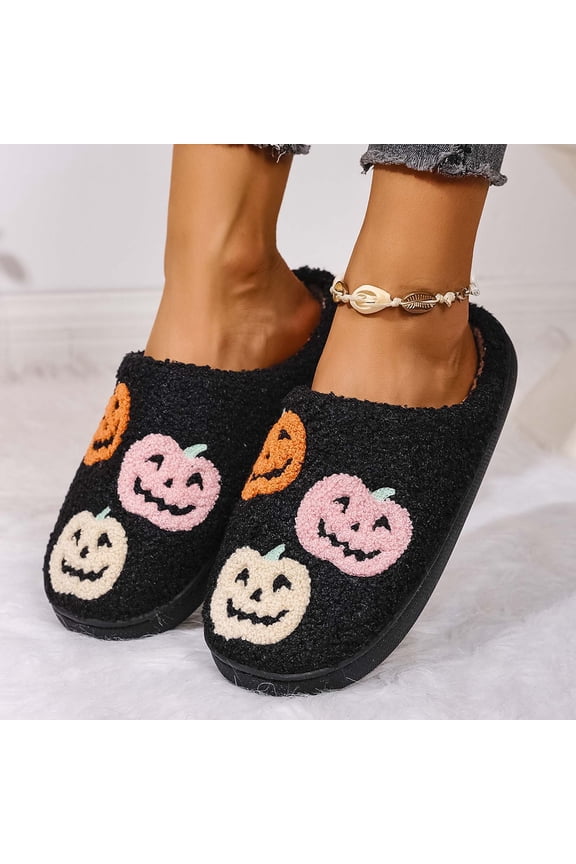 Halloween Comfy Slippers for Women Soft Plush Cozy Halloween Pumpkin Gothic Shoes Memory Foam Slippers Orthopedic Slip on Warm Lining House Shoes for Men Halloweens Gifts for Her
