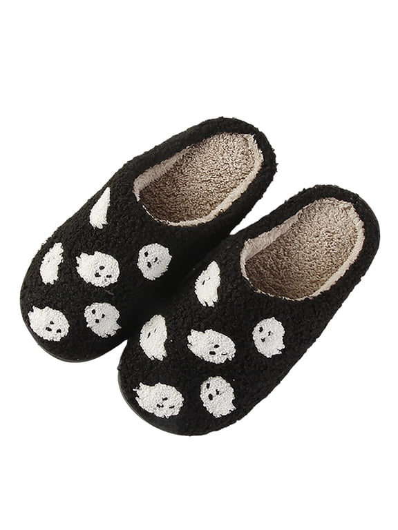 Halloween Cute Slippers for Men Women Elastic Comfy Retro Pumpkin Ghost Bat Winter Holiday Shoes Memory Foam Slippers Slip-On Warm Lining Indoor Outdoor House Shoes Halloweens Gifts for Her