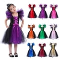 thumbnail image 1 of ibiyuan Halloween Girls Ruched Dresses Ruffled Sleeves Baby Halloween Outfit Pumpkin Letter Print Kids Clothes Contrast Lace Tutu Wedding Birthday Party Dresses, 1 of 9