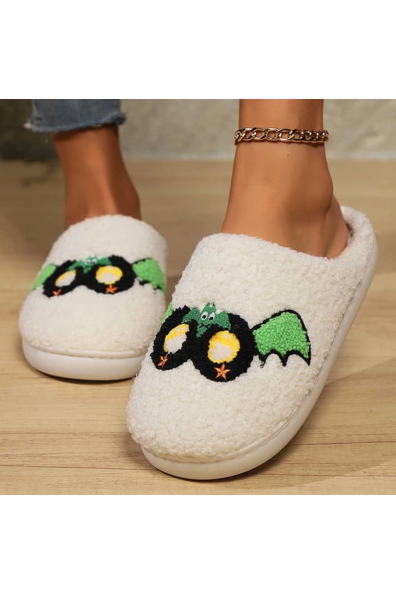Halloween House Slippers Cute Cartoon Non-Slip Flat Slides Halloween Party Shoes Memory Foam Soft Plush Spooky Fleece Lined Halloweens Gifts for Men