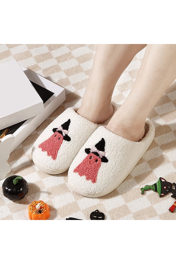 Halloween House Slippers for Men Women Soft Cozy Comfy Skeleton Goth Cute Halloween Party Shoes Memory Foam Slippers Slip on Warm Lining Indoor Outdoor House Shoes Halloweens Gifts for Mom