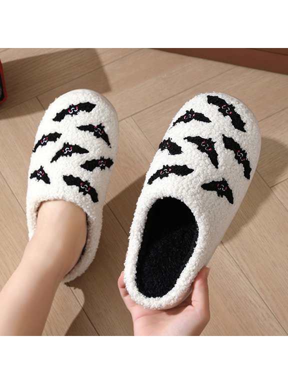 Halloween House Slippers for Women Men Fun Cute Pumpkin Embroidered Winter Holiday Shoes with Memory Foam Non- Sole Lined Indoor Bedroom Shoes Halloweens Great Gift for Her