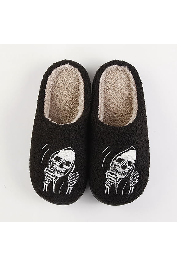 Halloween House Slippers for Women Men Jack O Lantern Pumpkin Non-Skid Winter Holiday Shoes Closed Toe Memory Foam Soft Plush Fuzzy Arch Support Halloweens Gifts for Women