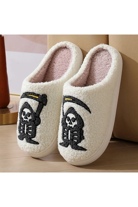 Halloween House Slippers for Women Warm Cozy Plush Skeleton Goth Cute Halloween Party Shoes Memory Foam on Lined House Slippers for Indoor Outdoor Halloweens Gifts for Men