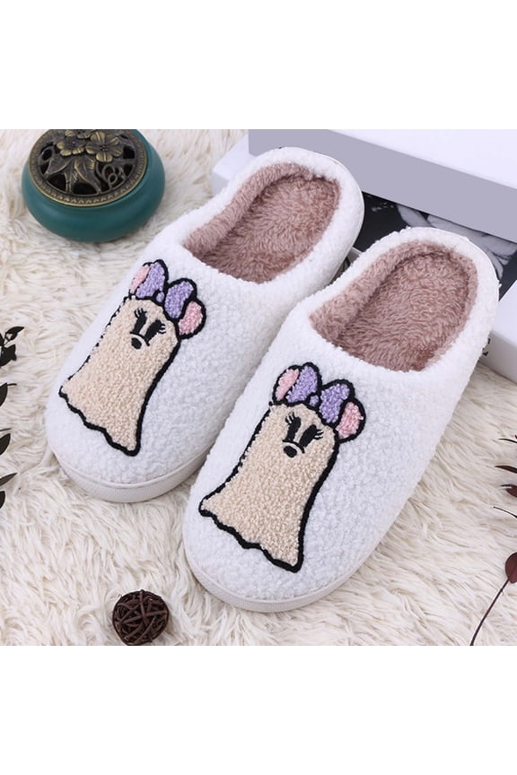 Halloween Indoor Slippers for Women Fun Cute Pumpkin Embroidered Gothic Shoes Memory Foam Anti-Slip Sole Lined Mens House Shoes Indoor Outdoor Halloweens Gifts for Mom