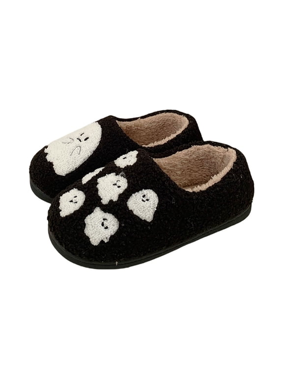 Halloween Indoor Slippers for Women Soft Plush Fuzzy Boo Ghost Pumpkin Gothic Shoes Memory Foam Orthopedic on Lined Bedroom House Shoes Halloweens Gifts for Women