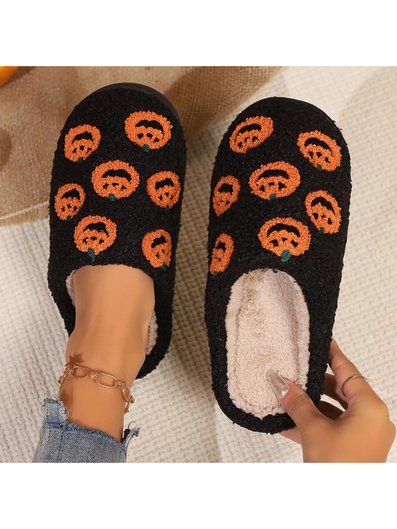 Halloween Mens House Slippers Ghost Pumpkin Bat Design Orthopedic on Halloween Party Shoes Knit Memory Foam Soft Cozy Comfy Lined House Slippers