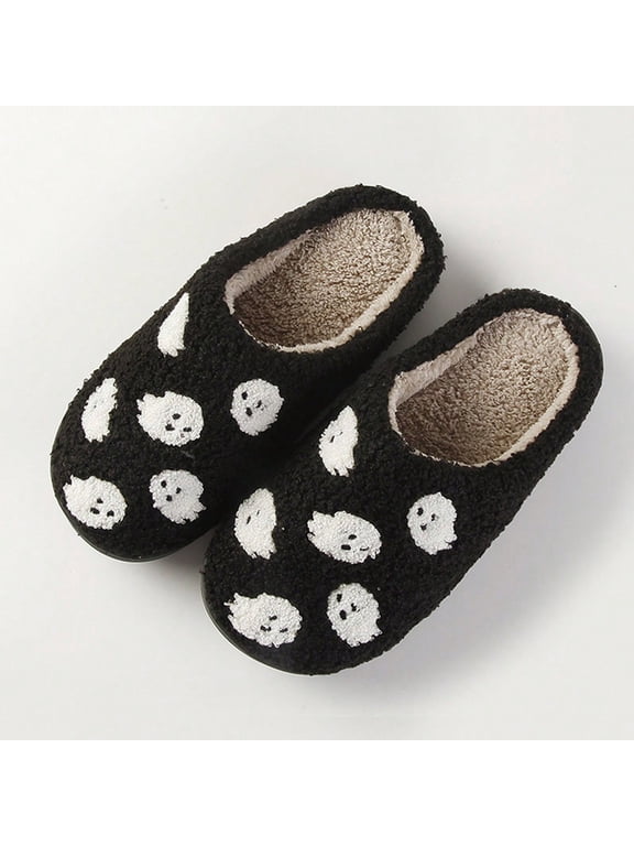Halloween Slippers for Men Women Warm Cozy Plush Pumpkin Ghost Bedroom Shoes Memory Foam Non- Sole Arch Support Indoor Outdoor House Shoes Halloweens Gifts for Her