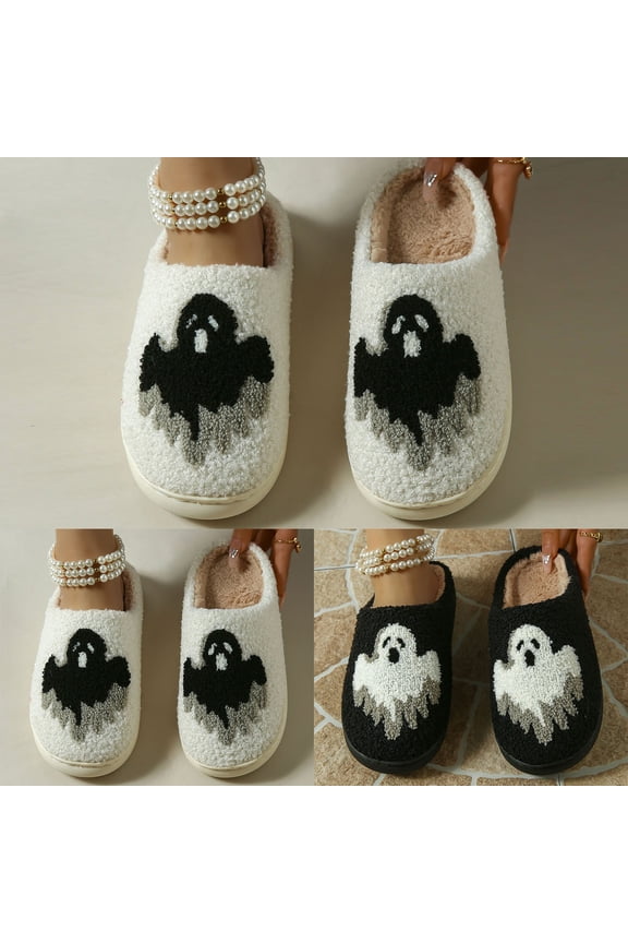 Halloween Slippers for Women Men Fluffy Plush Warm Cute Cartoon Womens Shoes Knit Memory Foam Non- Lined House Shoes Indoor and Outdoor Halloweens Gifts