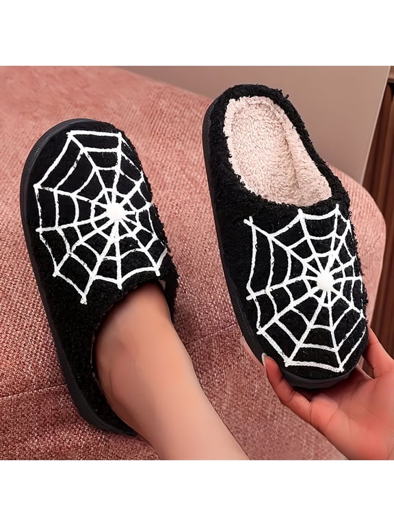 Halloween Slippers for Women Pumpkin Ghost Bat Non- Flat Slides Gothic Shoes Memory Foam Fuzzy Soft Lined Halloweens Couples Gifts